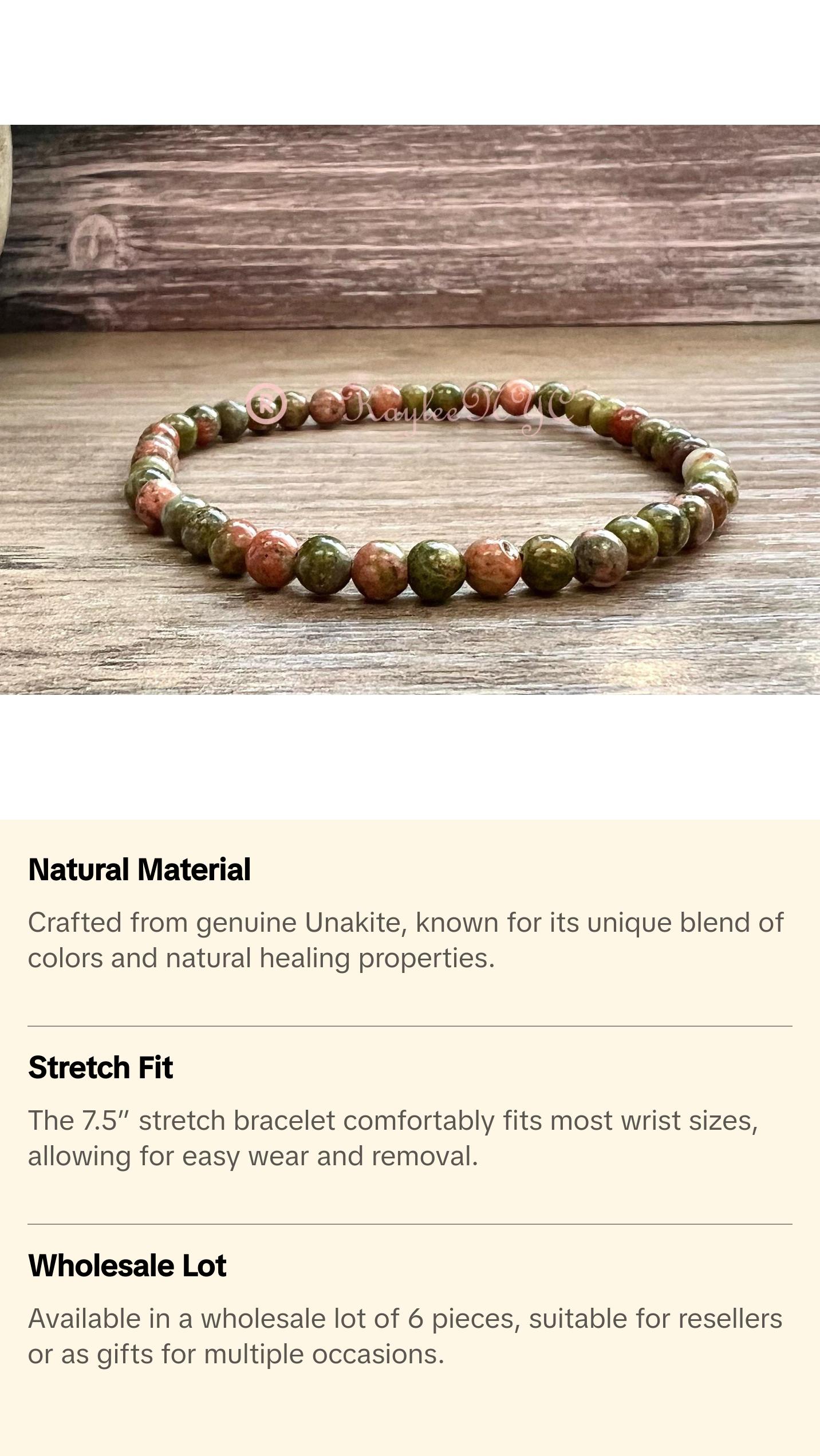Wholesale Lot 6 Pcs Natural Unakite 4mm 7.5” Crystal Healing Stretch Bracelet