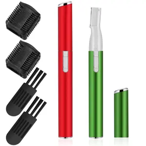 2 Pcs Electric Eyebrow Trimmer Women Precision Face Razors Mini Shaver with Comb Christmas Women Gift Battery Operated Personal Epilator for Face Neck Fuzz Lips Leg(Red,Green) Comfort