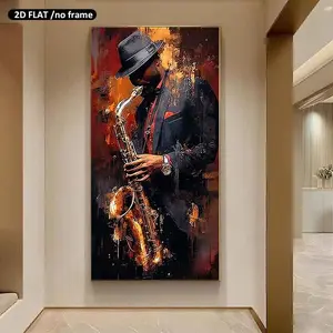 1pcs Self Adhesive Removable Vinyl Door Stickers, Vintage Jazz Sax Player Art Stickers, Modern Living Room Entrance Decoration Stickers, Wall Stickers, Home Bar Music Theme Wall Decoration Stickers