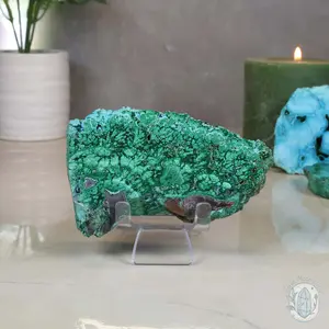 Polished Chrysocolla and Malachite Slab with Stand