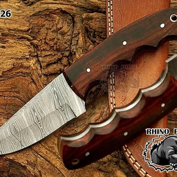 Hunting Damascus Knife Fixed Blade 9" Handmade Patented - Predator Hunter 288-layer steel - Walnut Wood Handle & Leather Sheath - Bushcraft Outdoor Skinning & Survival Knife - Collector Men Gifts