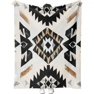 Throw Blanket, Boho Geometric Pattern, Southwest Blankets Fuzzy Gifts For Sofa Couch Bedroom (40" X 30")