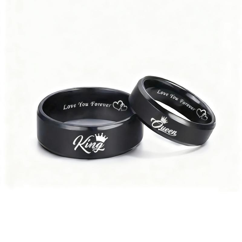 Titanium steel ring king queen ring love you forever heart to heart couple ring men and women daily wear couple gift