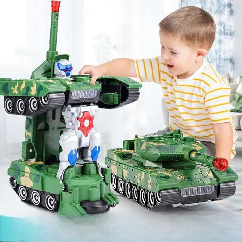 Unisex Kid-Sized Durable Transformable Tank Robot Toy for 3+ Years (3–4 Years Included), ABS Plastic Educational Science & Tech Toy with Light, Sound, Automatic Obstacle Avoidance, Dynamic Immersive Play - AA Batteries Required, Kids' Birthday Gift