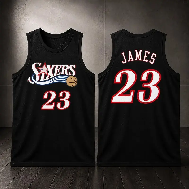 Streetwear Retro Lebron James Philly Sixers #23 Swingman Basketball Jersey Two-Sided Graphic Mesh Sleeveless Tank Top Classic Sportswear Fan Merch Gift for Him