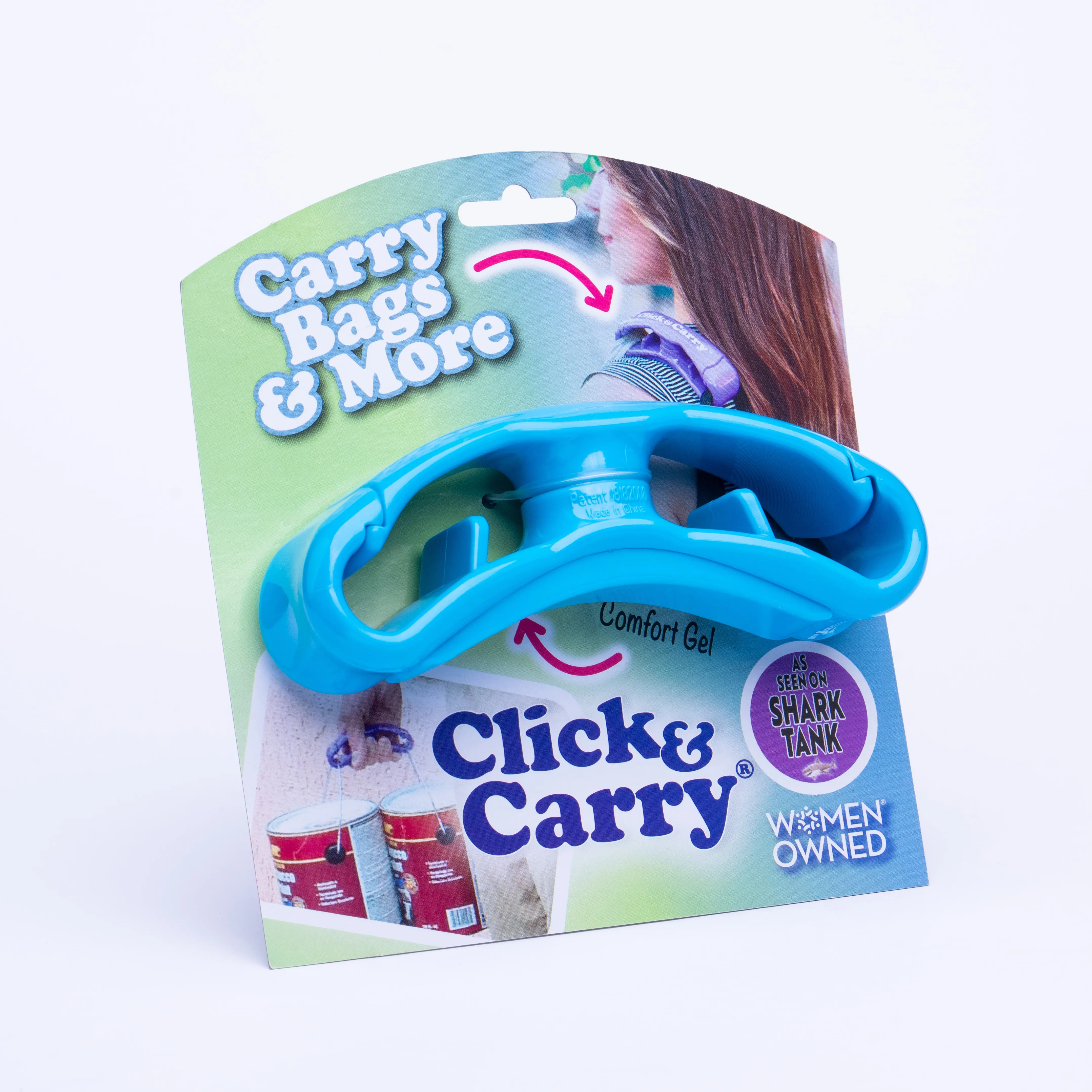 Click & Carry Grocery Bag Carrier, 1 Pack, Blue - As seen on Shark Tank, Soft Cushion Grip, Hands Free Grocery Bag Carrier, Plastic Bag Holder, Haul Sports Gear, Click and Carry with Ease Plastic