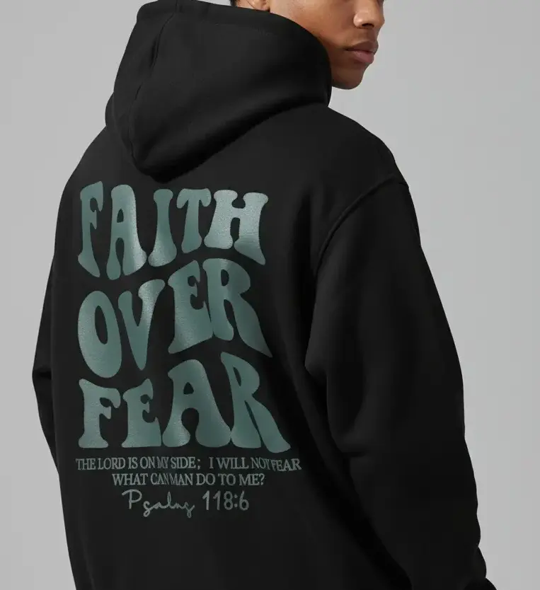 Men's Faith Over Fear Graphic Graphic Hoodie - Black Long Sleeve Pullover Regular Fit | Soft & Breathable Fabric, Durable Print, Everyday Comfort, Machine Washable, casual urban outdoor commuting