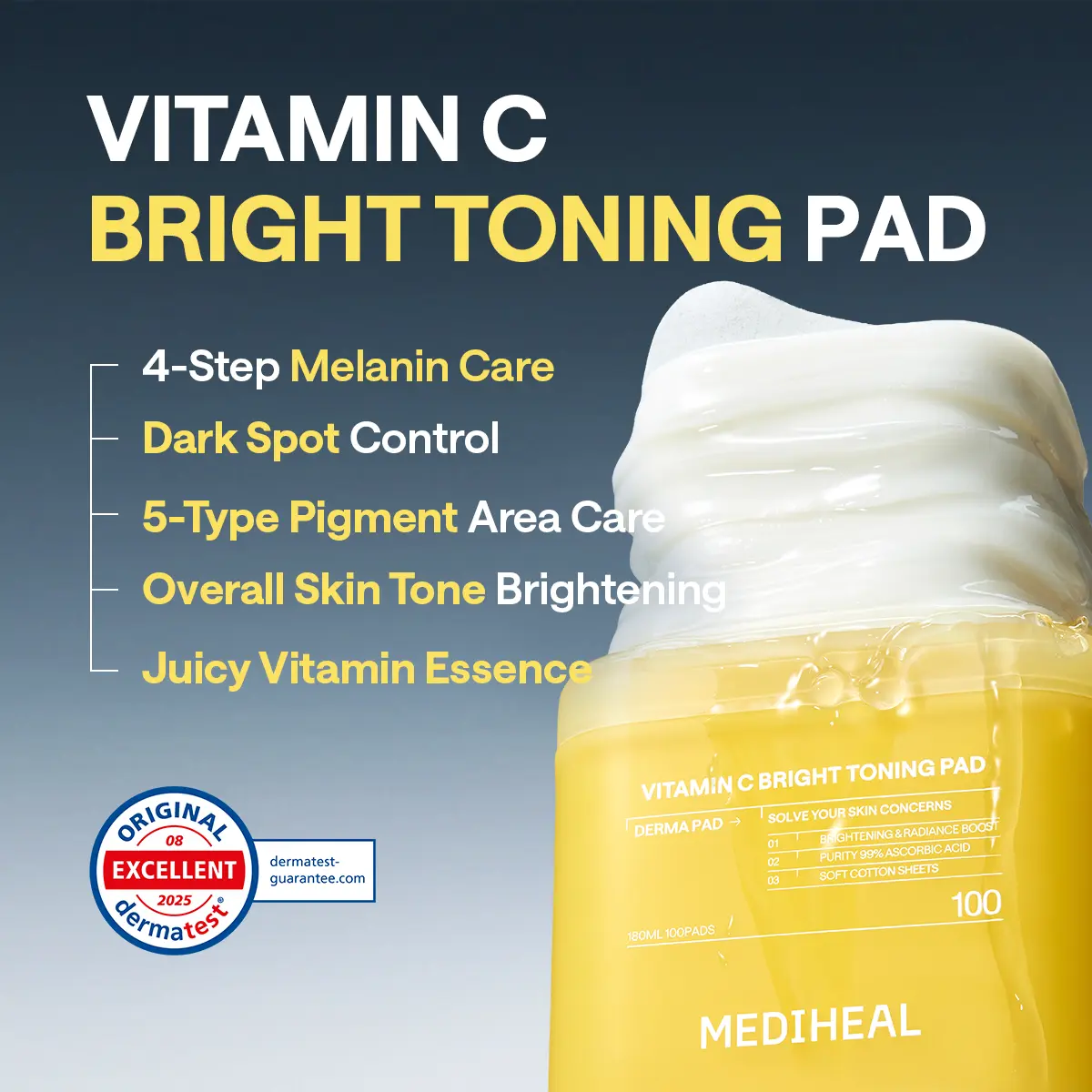 MEDIHEAL] Vitamin C Bright Toning Pad (100 pc) | 7 Vitamin Complex +  Glutathione & Niacinamide