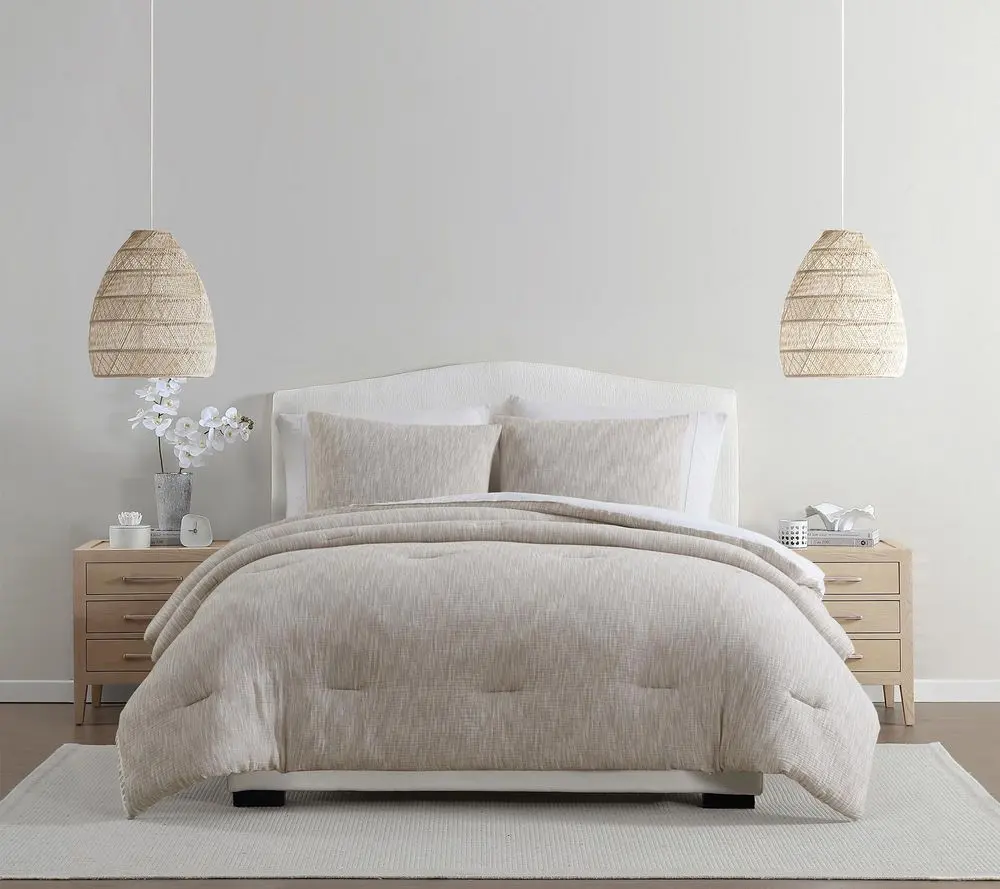 Palm Aire Theo 3-Piece Taupe Cotton Comforter Set, Full/Queen