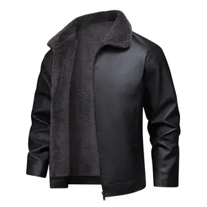 Padded collar leather jacket for men