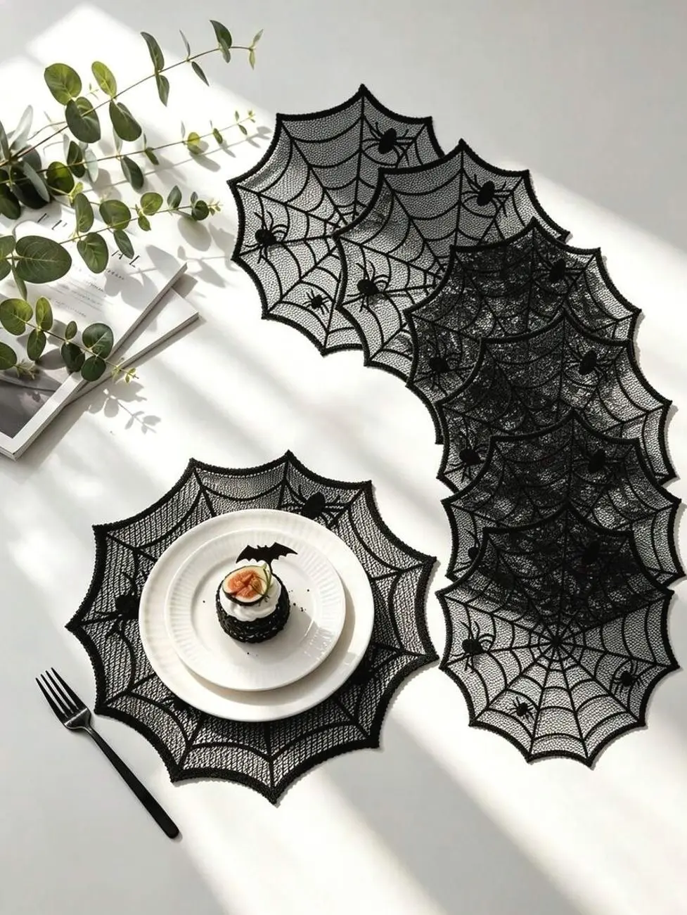 Black Halloween Placemats, Spider Web Table Decor, Round Placemats, Dark Gothic Halloween Decoration, Heat-Resistant Placemats, Halloween Party Favors