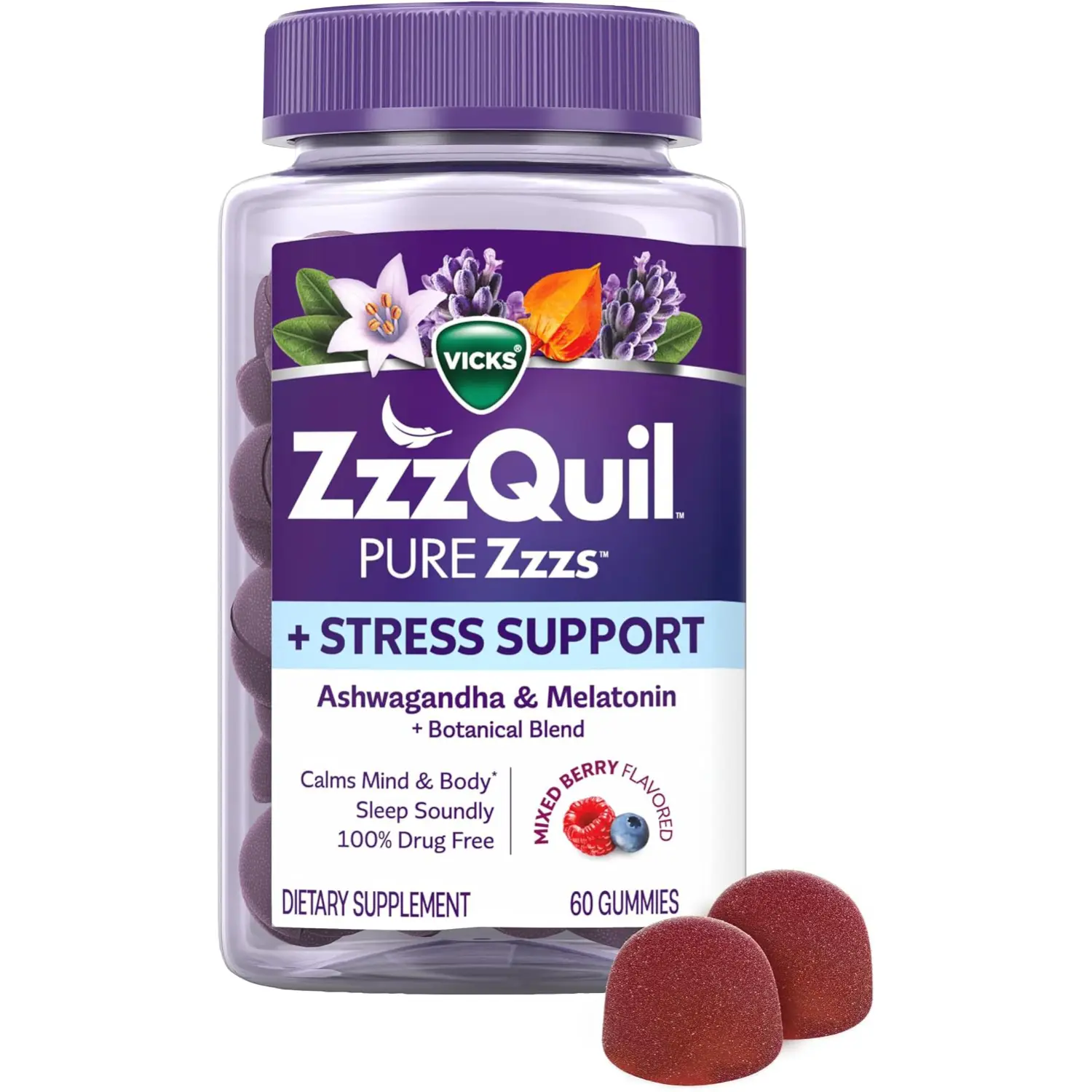 Melatonin Gummies 2mg Ashwagandha Sleep Aid Gummies Stress Support For Adults 60 Count