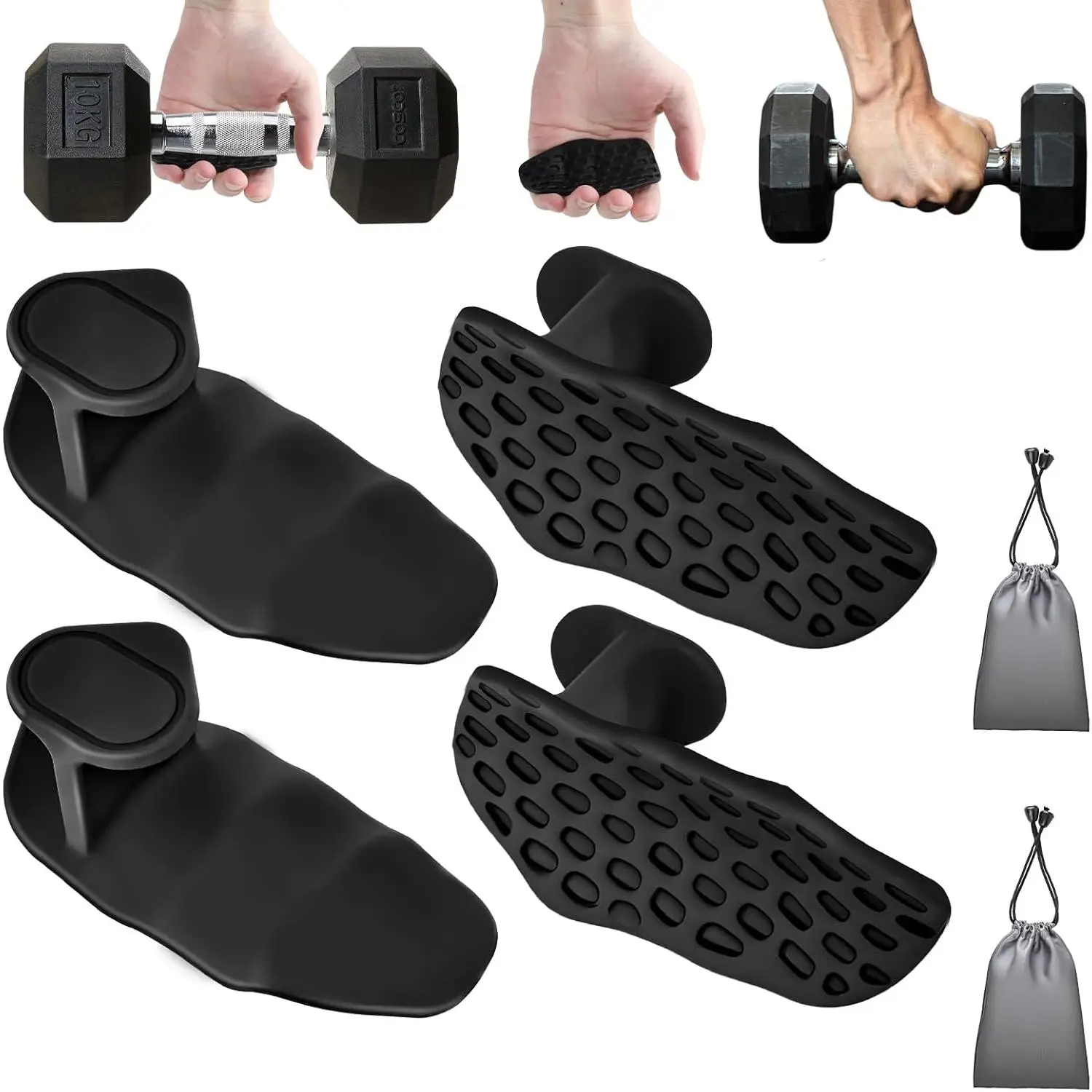 Men’s & Women’s 4-Pack Anti-Slip Silicone Workout Grips - Ergonomic Palm Protectors, Callus Guards for Weightlifting, Deadlifts