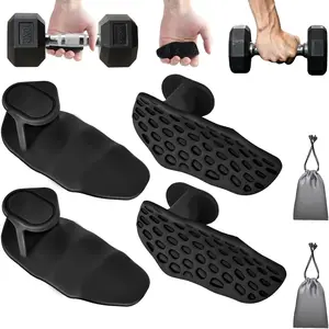 Grip Weight Lifting Gloves for Men Women 4 PCS Anti Slip Palm Protectors Gym Training Gloves for Deadlift Rows Pull Ups Intensive Workout Exercise Rubber Ergonomic Fitness Gear
