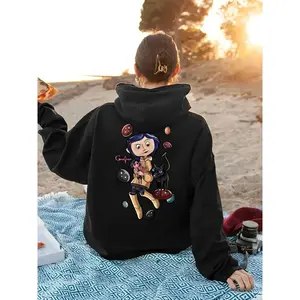 Coraline Themed Cartoon Character Print Hoodie for Women Casual Fashion Casual HipHop Sweatshirt Harajuku Unisex