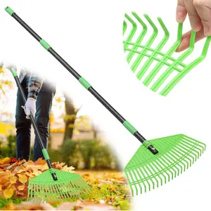 Plastic Leaf Rake with Adjustable 65'' Handle - Lightweight Outdoor Yard Rakes for Leaves,Grass & Pine Needle,Mulch,Gentle On Lawn Garden - Easy to Use for Women,Seniors & Kids