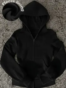 Women's Zipper Hoodie, Womenswear Fitted Outerwear, Soft Knitted Clothing, Y2K Street Style, Casual for All Seasons, Graphic Design, Sweatshirts