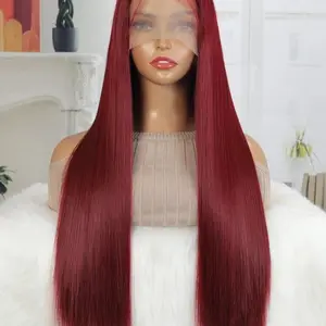 Borgoña 28-Piece Long Hair Styling Set in Red with Natural Hairline Line for Daily Use and Feminine Accessories
