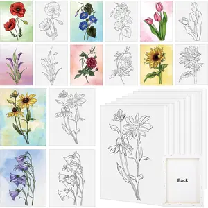 8 Pack 8x10 Inches Flowers Theme Pre Drawn Canvas to Paint, Pre-Printed Canvas for Ladies Sip and Paint Party Favor, Pre Sketched Canvases for Painting for Adults