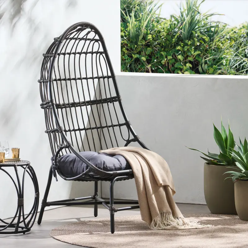 [SOIYELIFE] Modern PE Rattan Cocoon Chair with Waterproof Cushion - Rattan Decorative Chair in Grey/Light Brown for Indoor/Outdoor Lounge, Patio, Living Room