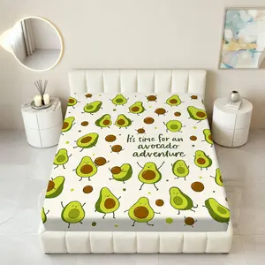 1Pc Avocado Adventure Fun Fitted Sheet Mattress Protector Everyday Theme, Cute Avocado Print Mattress Protector Breathable, Soft Comfortable Bedding Mattress Cover, for Bedroom Guest Room