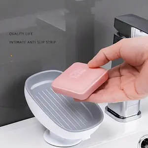 2-In-1 Bathroom Soap Holder with Suction Cup Drain, Dual Storage for Round Square Large Soaps, Stylish Practical Design