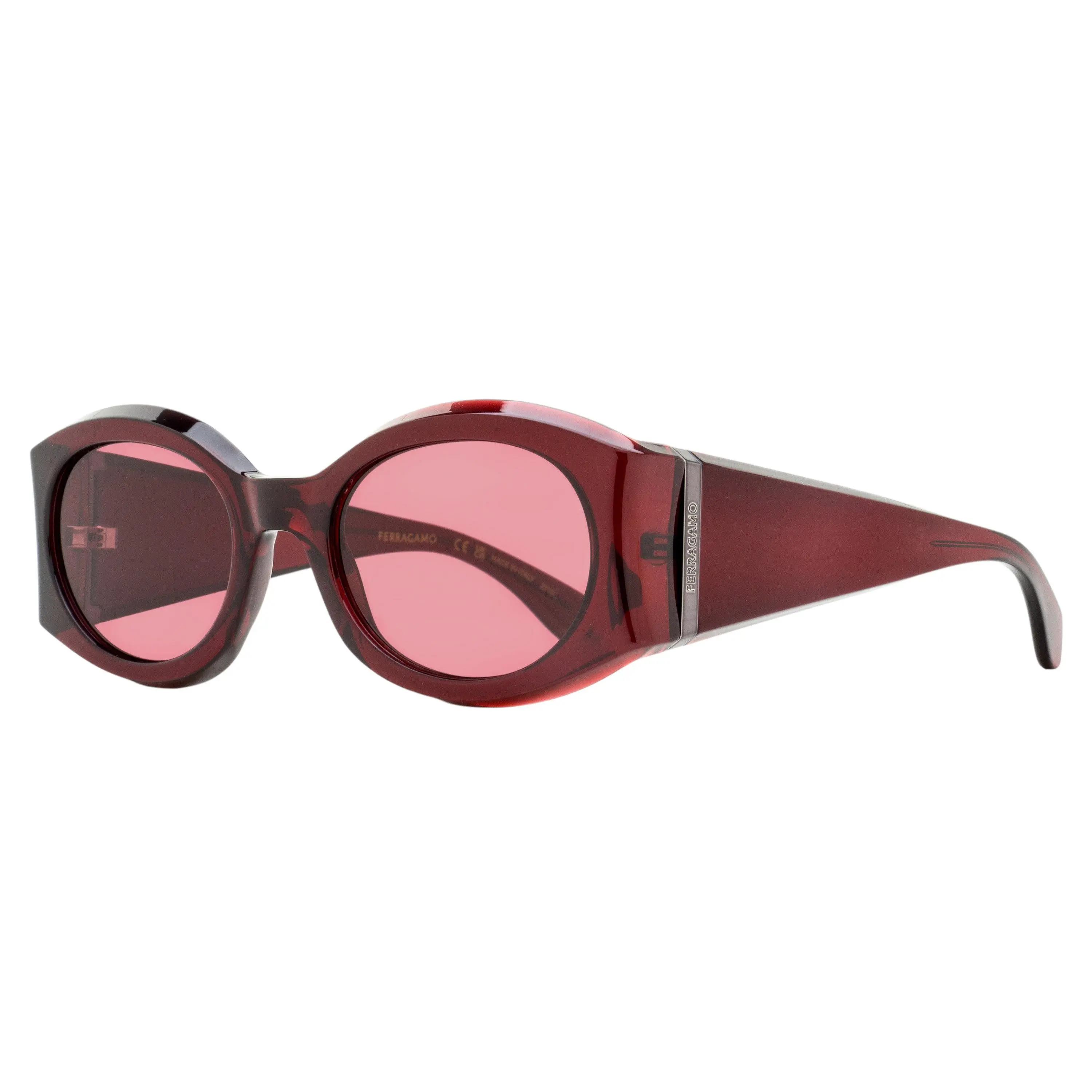 Ferragamo Sculpted Oval Sunglasses SF2008S 612 Transparent Burgundy 55mm