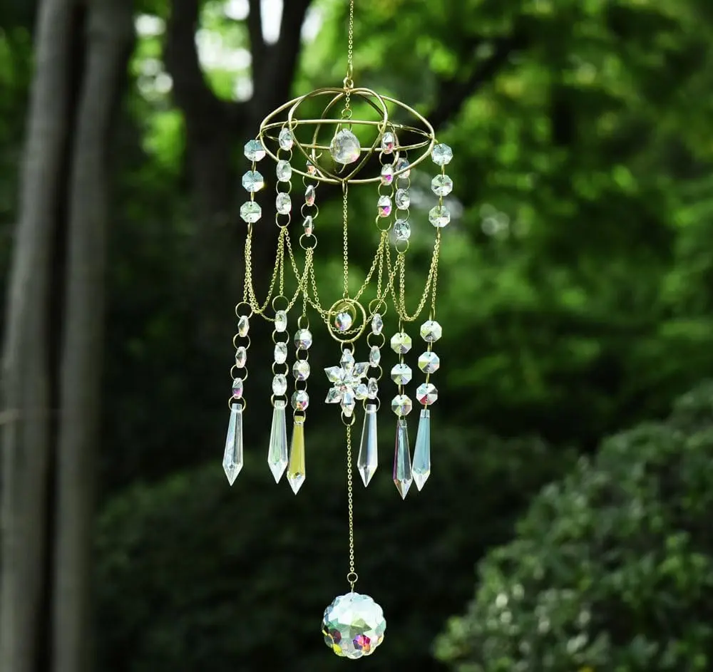 Layered Crystal Suncatcher Gold Window Hanging Rainbow Maker Decor