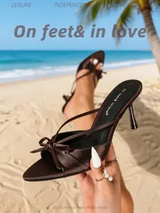 Women's New Fashion Elegant One Strap Toe-Open Slip-On Sandals, Thin High Heel Shoes, Versatile Dress Combinations, All Seasons, Elegant Heeled Sandals