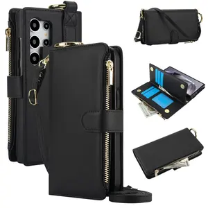 Leather Crossbody Ring Wallet with Zipper Strap, Phone Strap Holder, Phone Case for Samsung Galaxy S26 S25 S24 S23 S22 Ultras24plus, Women's Fashion Bag, Phone Accessory