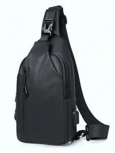 Men's Minimalist Black Crossbody Chest Bag, Lightweight Sling Fanny Pack with Quick Release Buckle and Front Zipper Pockets, Versatile Waist Bag for Travel and Daily Use