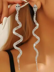 Snake Design Rhinestone Decorated Earrings, Fashionable Earrings for Women, Elegant Jewelry for Party, Daily Clothing Decor, Exquisite Jewelry for Birthday Gift