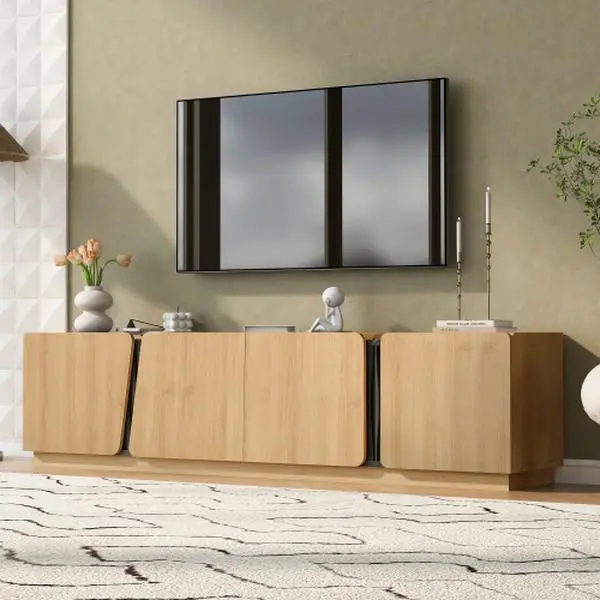 【Bellemave】Modern Storage Cabinet with Rounded Corners, Marble Contrast Top & Adjustable Interior Shelves