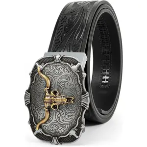 Mens Ratchet Western Belt Leather Cowboy Belts for Men with Automatic Western Buckle Belt for Jeans Christmas Gifts