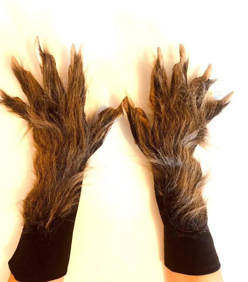 Brown Werewolf Beast Claws Hands Adult Halloween Hand Made USA Costume Gloves