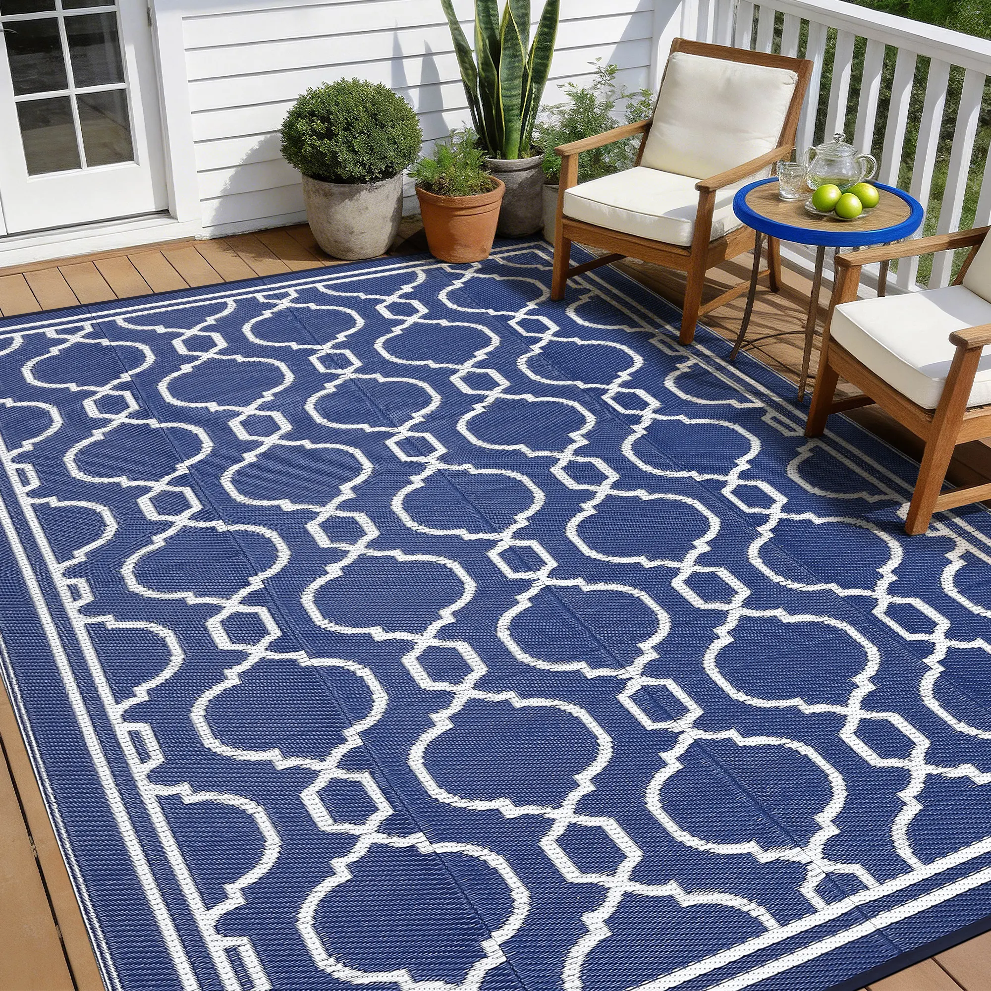 Reversible Outdoor Rug for Patio, Waterproof Plastic Straw Area Rug, UV-Resistant Mat for Camping, Picnic, Balcony, Deck, RV, Beach