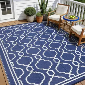 Reversible Outdoor Rug for Patio, Waterproof Plastic Straw Area Rug, UV-Resistant Mat for Camping, Picnic, Balcony, Deck, RV, Beach