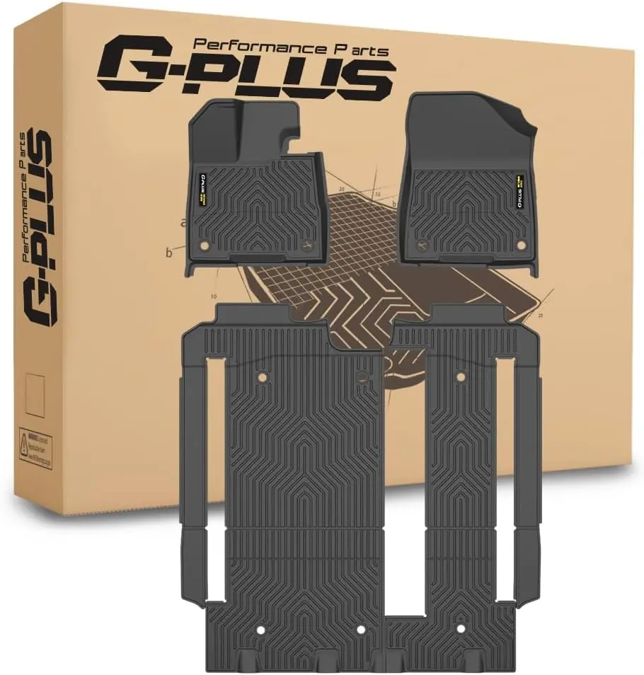 G-PLUS 3pcs TPE All-Weather Car Floor Mats - Vehicle-Specific Fit Full-Cover Liners for Chevy Silverado GMC Sierra 1500 Crew Cab 1999-2006, 1st & 2nd Row Black Protection, Car Accessories, Floor Mats for Trucks