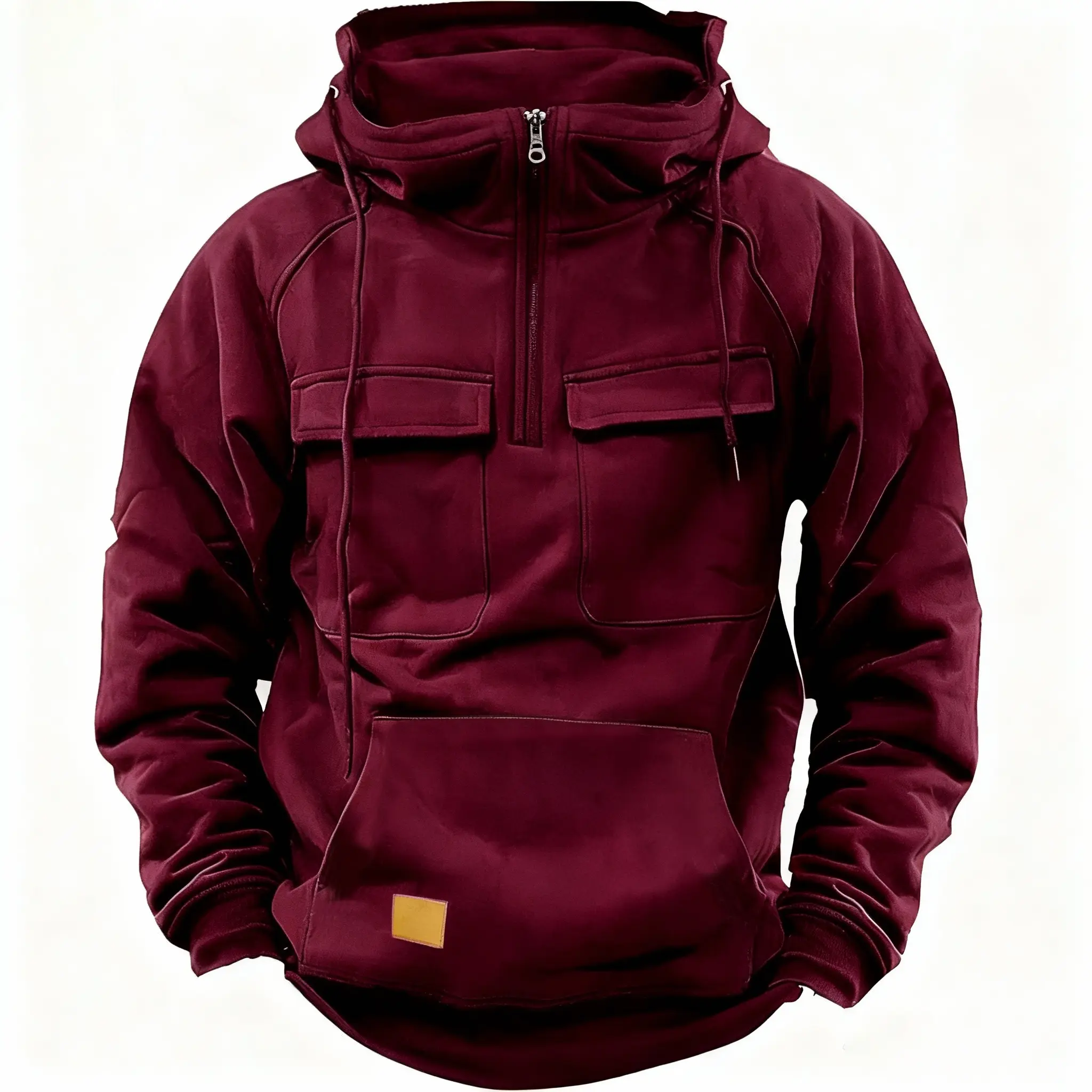 Cargo Hoodies for Men Tactical Sweatshirt Quarter Zip Cargo Pullover Hoodies Workout Gym Men Fashion Outdoor Hoodie Long Sleeve