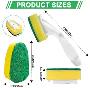 Dish Brush with Soap Dispenser Wand, 1 Dish Wand & 7 Sponge Refills, Soap Control Dispenser Leak-Free Scrub, Non-Scratch Non-Scratch Dishwand Kit for Nonstick Pots and Pans, Glass, Tubs, & Showers