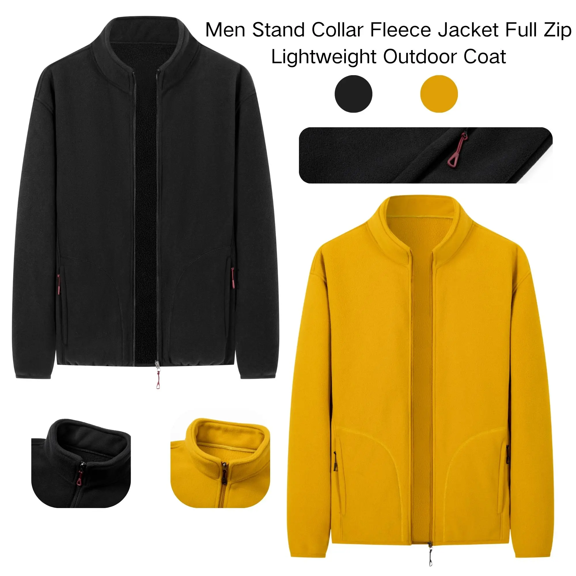 Men's Stand Collar Fleece Jacket, Lightweight Outdoor Full-Zip Warm Fleece Jacket Menswear Casual