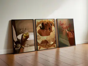 Set of 3 Black Girl Poster, Black Woman Wall Art, Make Up Room Art Print, Feminine Art Wall, Urban Home Room Decor