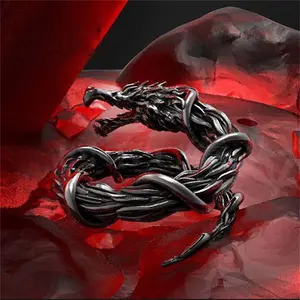 Retro niche creative domineering black dragon wrapped open ring men's Gothic style punk hip-hop jewelry