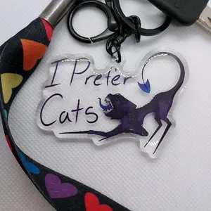 I Prefer Cats Resin Topped Acrylic Keychain with Demon Cat Design for Bags Backpacks Lanyards Keyrings