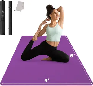 Large Yoga Mat (6'x 4'), Extra Wide Workout Mat for Men and Women, Yoga Mat Thick 1/3 &1/4 Exercise Mats for  Workout, Yoga, Pilates (Black,1/4 inch)