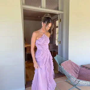 Unique camisole long vacation dress, high-quality purple without traps, 2025 new women's vacation dress
