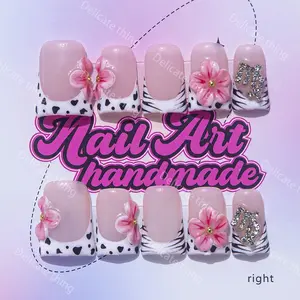 Y2K Style Duckbill Nail Set, Handmade French Design, Includes Adhesive Jelly Glue & Dead Skin Pusher, Perfect Gift for Women, Nail Art Decoration