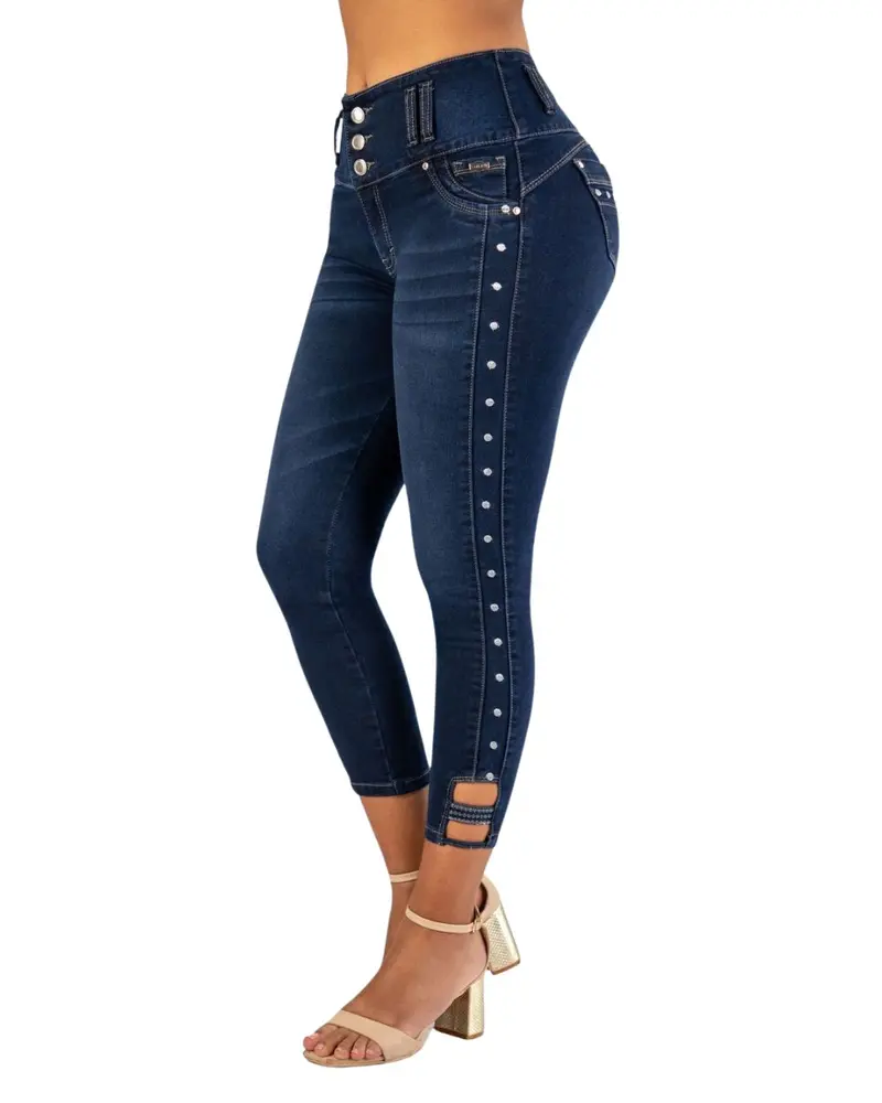 BUTT LIFTING DARK BLUE RHINESTONE ANKLET SKINNY JEANS TK574