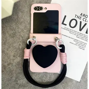for Moto Razr 60 50 40 Ultra Razr Plus 2023 2024 2025 Luxurious 3D Love Heart Bracket Pink Case With Portable Hand Strap Cover
