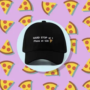 Hard Stop Pizza Hat - Black Cap with Pizza Design, Features Baseball cap